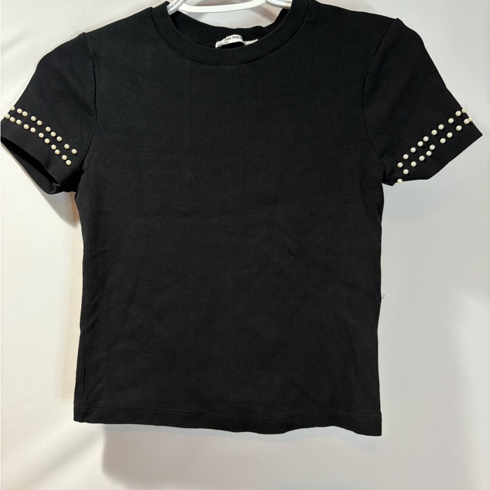 Zara Black Ribbed T-Shirt